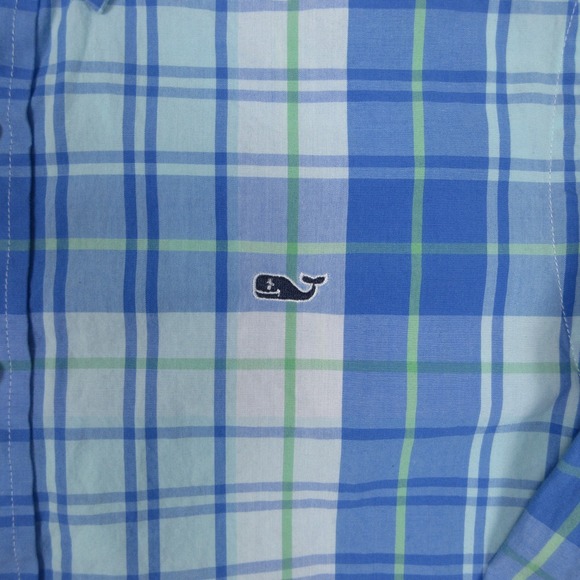 Vineyard Vines Shirt Mens Small Blue Plaid Slim Fit Whale Cotton Logo Button Up - Picture 3 of 8